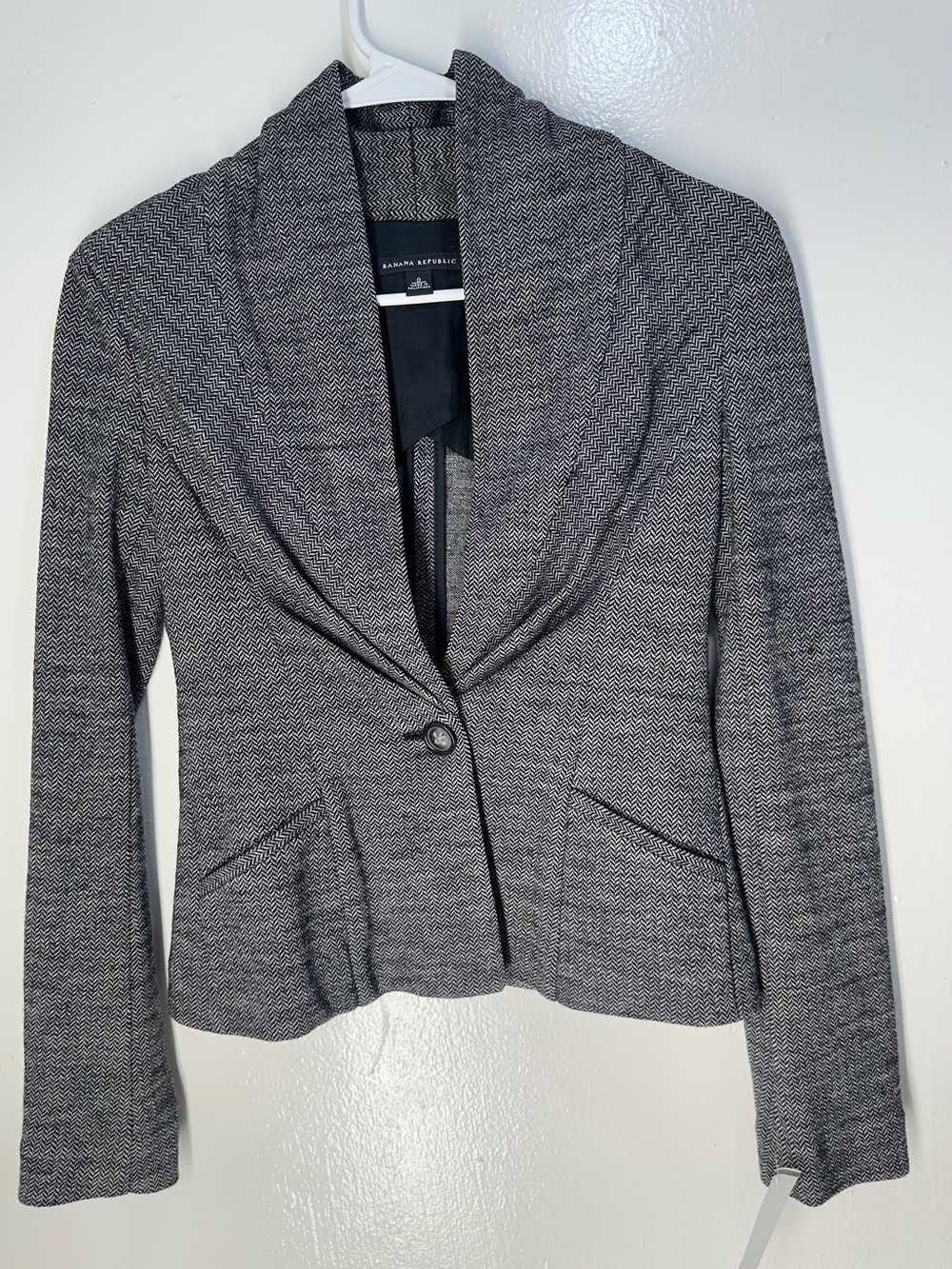 Banana Republic Charcoal Herringbone Shawl-Collar Blazer
